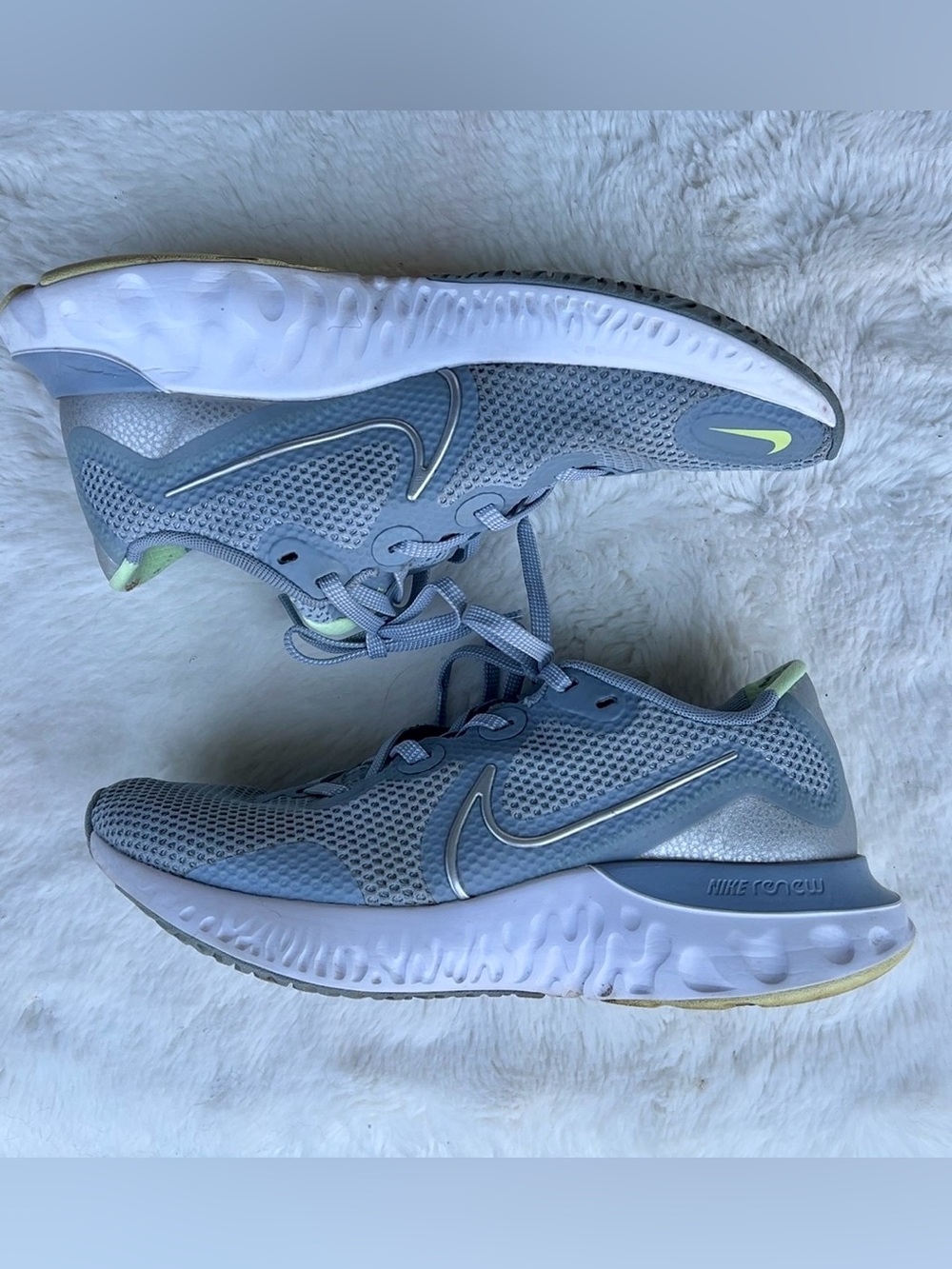 Nike Women’s Light Blue Mesh Running Sneakers with Lime Accents